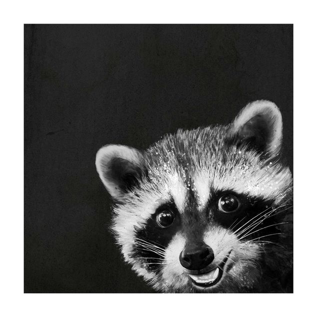 Tapetes antracite Illustration Racoon Black and White Painting