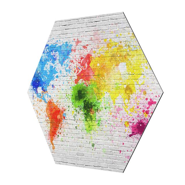 Quadros decorativos White Brick Wall World Map