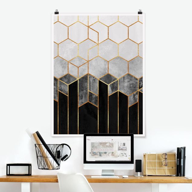 Posters quadros famosos Golden Hexagons Black And White