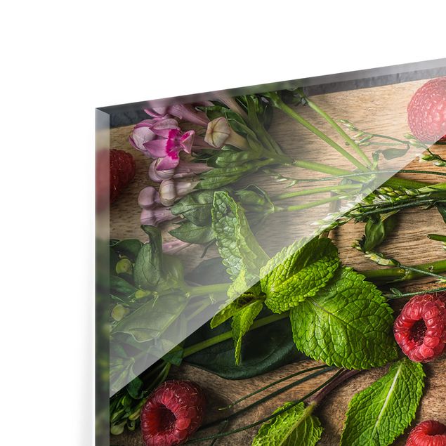 Painel anti-salpicos de cozinha Flowers Raspberry Mint