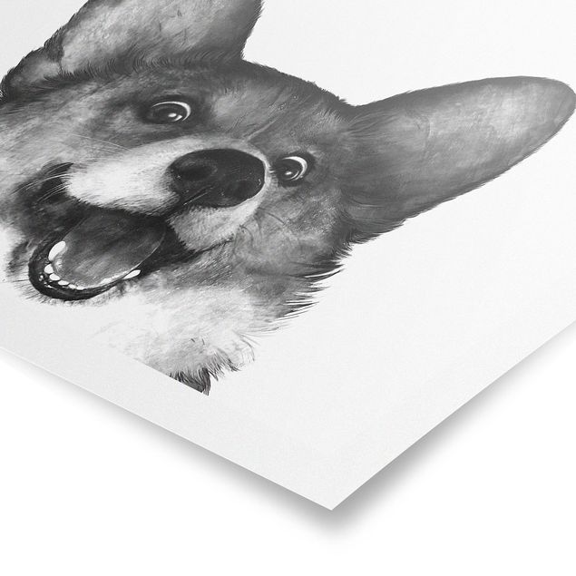 Posters animais Illustration Dog Corgi Black And White Painting