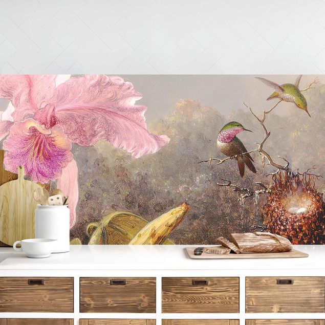 decoraçao para parede de cozinha Martin Johnson Heade - Orchid And Three Hummingbirds