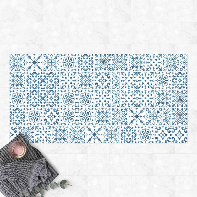 tapetes de exterior Tile Pattern Blue White