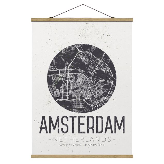 quadro com frases inspiradoras Amsterdam City Map - Retro