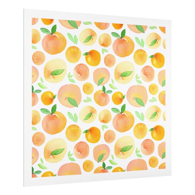 painéis antisalpicos Watercolour Oranges With Leaves In White Frame