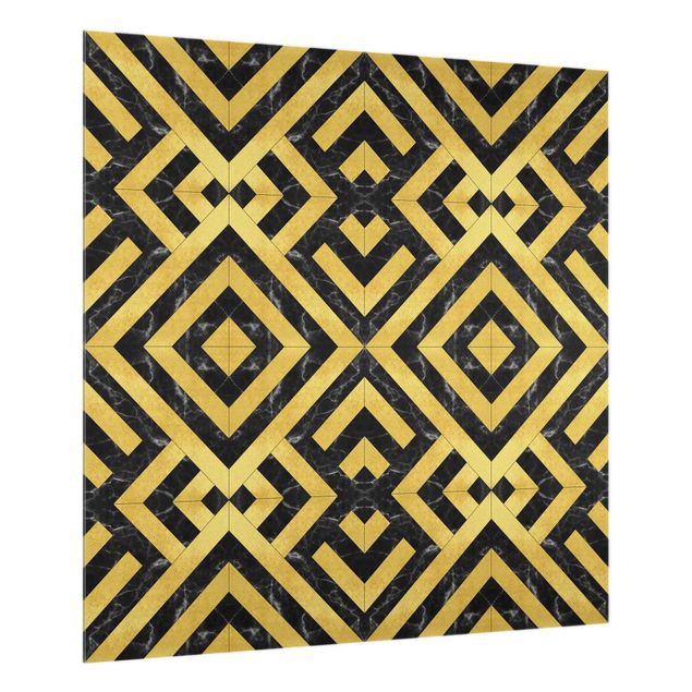 Painel anti-salpicos de cozinha padrões Geometrical Tile Mix Art Deco Gold Black Marble