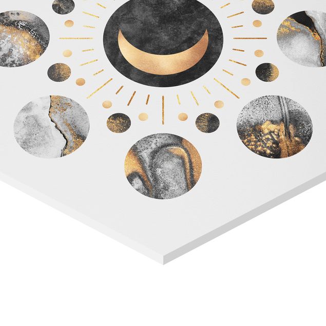 Quadros hexagonais Moon Phases Abstract Gold