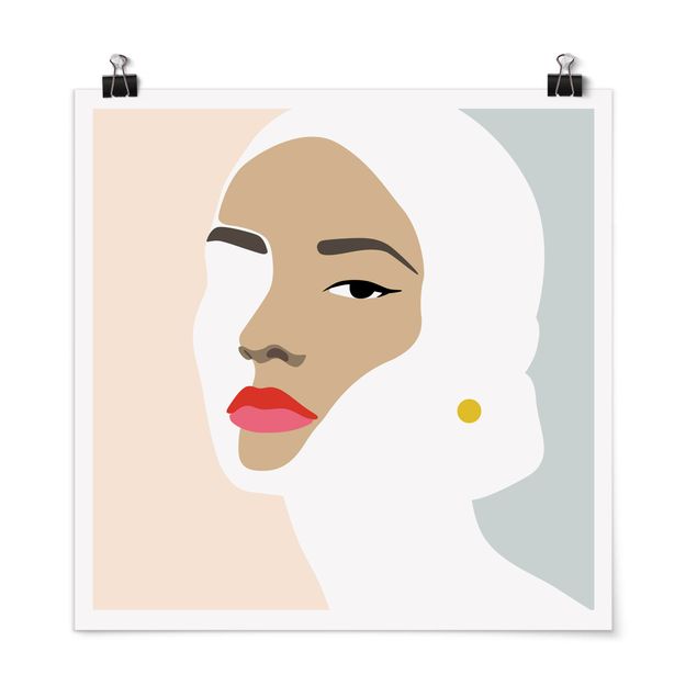 Quadros famosos Line Art Portrait Woman Pastel Grey