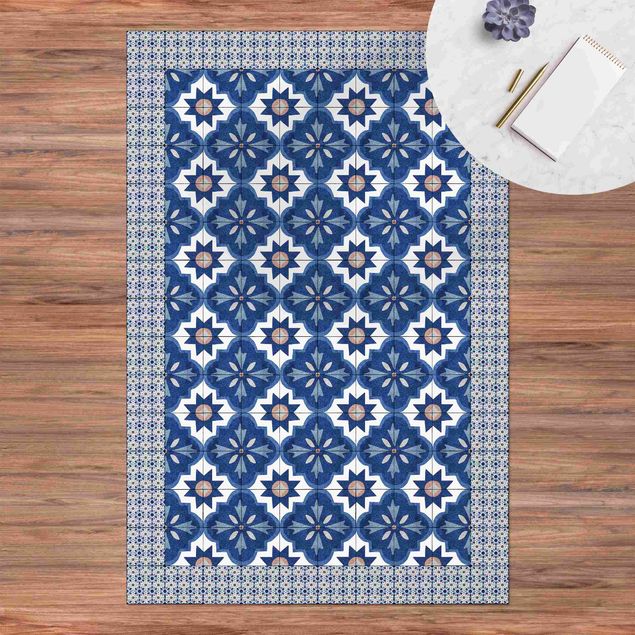 Tapete para varandas Moroccan Tiles Watercolour Blue With Tile Frame