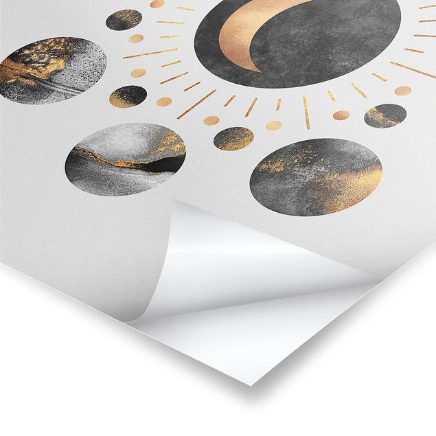 posters decorativos Moon Phases Abstract Gold