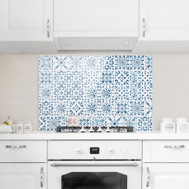 Painel anti-salpicos de cozinha padrões Tile pattern Blue White