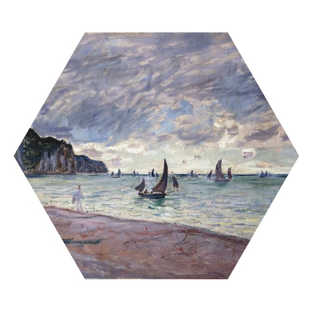 quadro de praia Claude Monet - Fishing Boats In Front Of The Beach And Cliffs Of Pourville