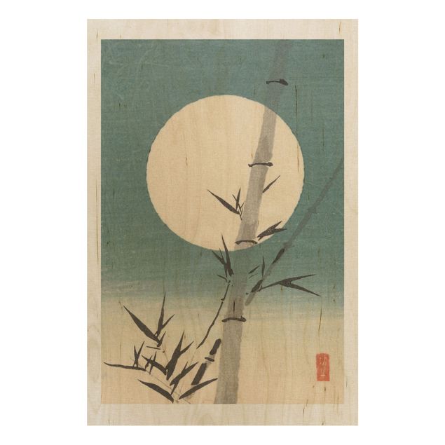 Quadros em madeira paisagens Japanese Drawing Bamboo And Moon