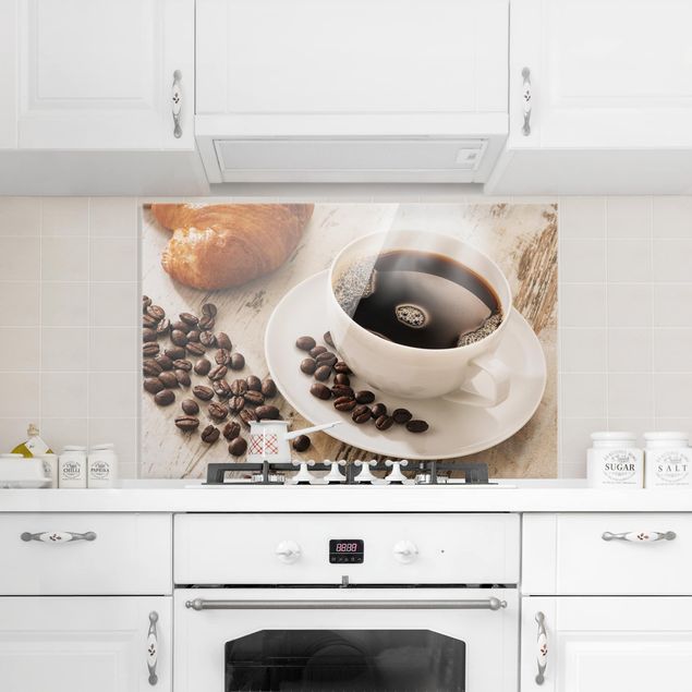 Painel antisalpicos Steaming Coffee Cup With Coffee Beans