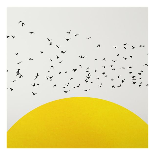 quadros de paisagens Flock Of Birds In Front Of Yellow Sun