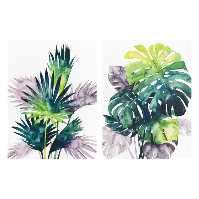 quadros para parede Exotic Foliage - Fan Palm And Monstera Set I