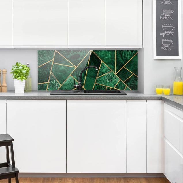 Painel anti-salpicos de cozinha padrões Dark Emerald With Gold