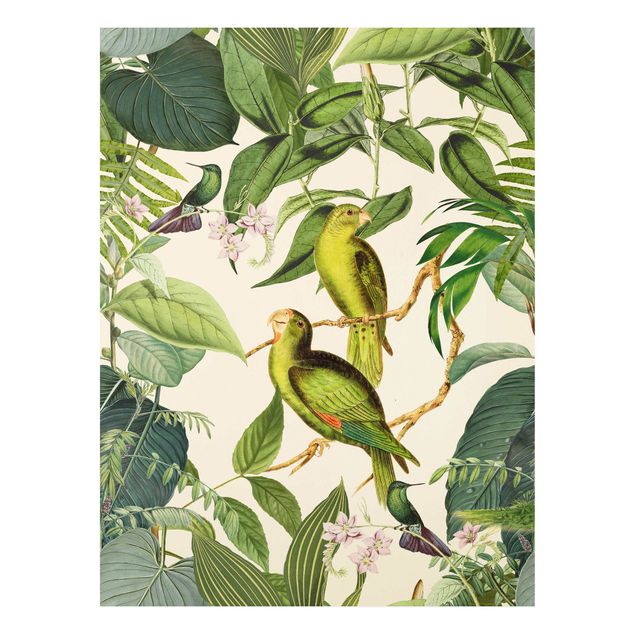 Quadros selva Vintage Collage - Parrots In The Jungle