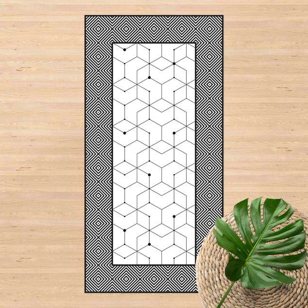 tapetes de exterior Geometrical Tiles Dotted Lines Black And White With Border