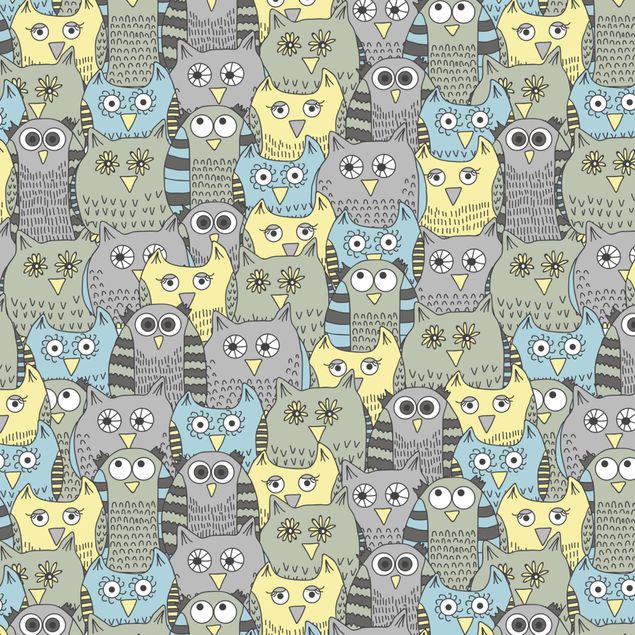 Papel autocolante para móveis armários Pattern With Funny Owls Blue