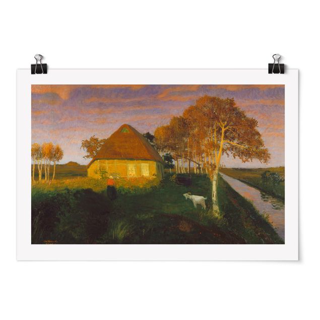 quadro com paisagens Otto Modersohn - Moor Cottage in the Evening Sun