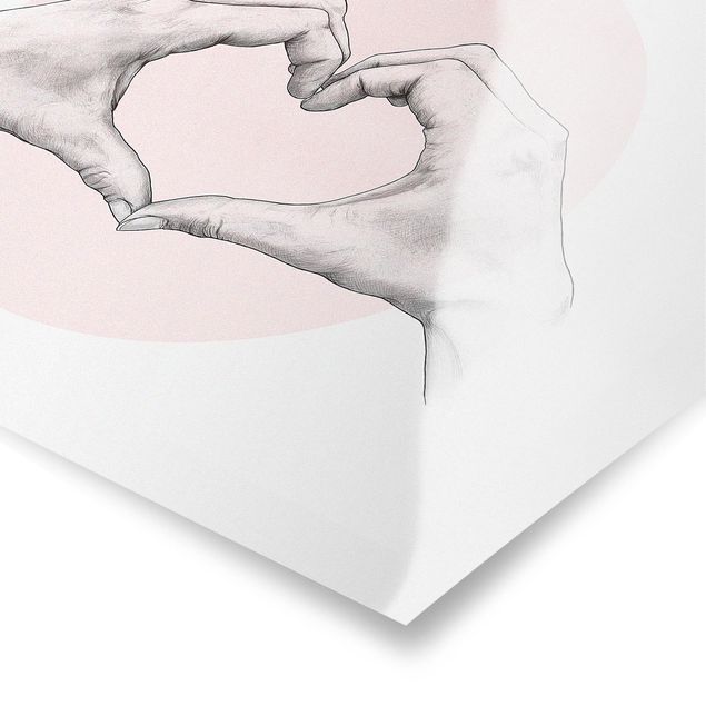 Quadros de Laura Graves Art Illustration Heart Hands Circle Pink White