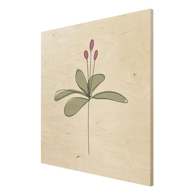 Quadros em madeira flores Lily Line Art