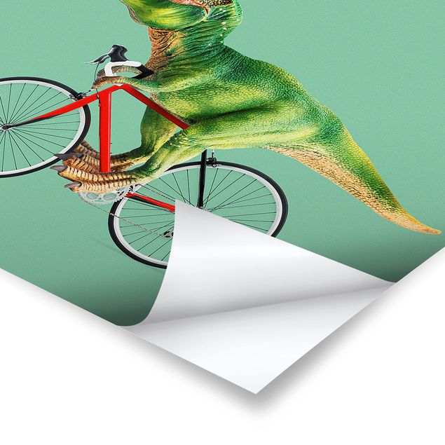 quadros decorativos verde Dinosaur With Bicycle