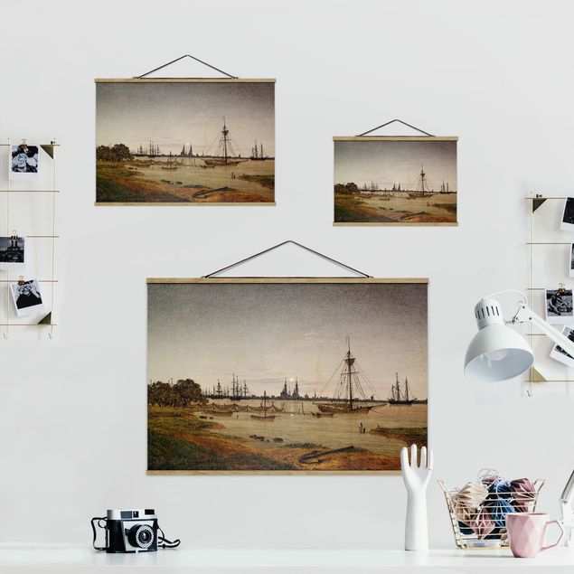 quadros decorativos para sala modernos Caspar David Friedrich - Harbor at Moonlight