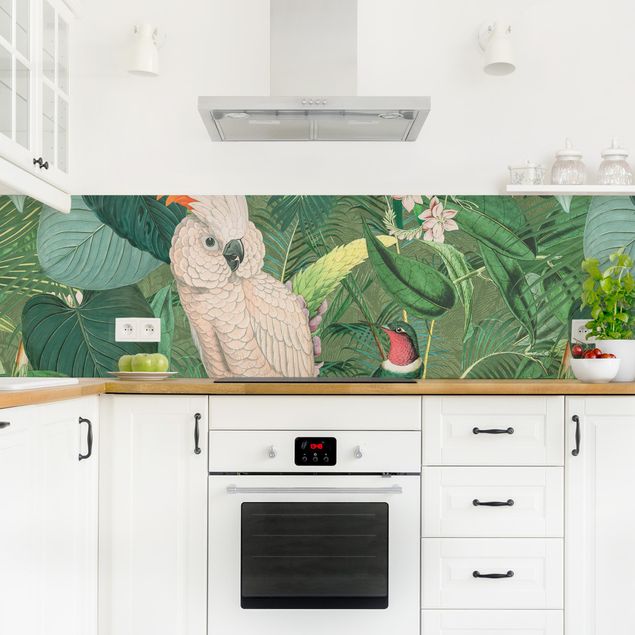 Backsplash de cozinha flores Vintage Collage - Kakadu And Hummingbird