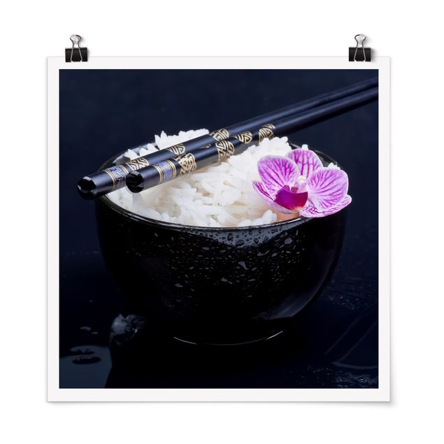 Posters flores Rice Bowl With Orchid