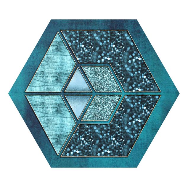Quadros forex Blue Hexagon With Gold Outline