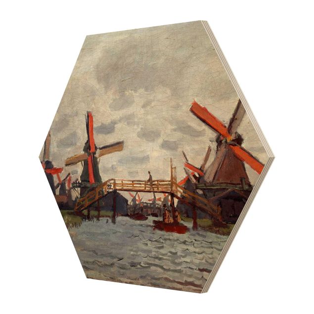 Quadros em madeira Claude Monet - Windmills in Westzijderveld near Zaandam