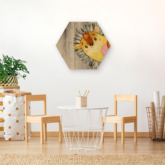 quadros modernos para quarto de casal Watercolor Hedgehog On Wood