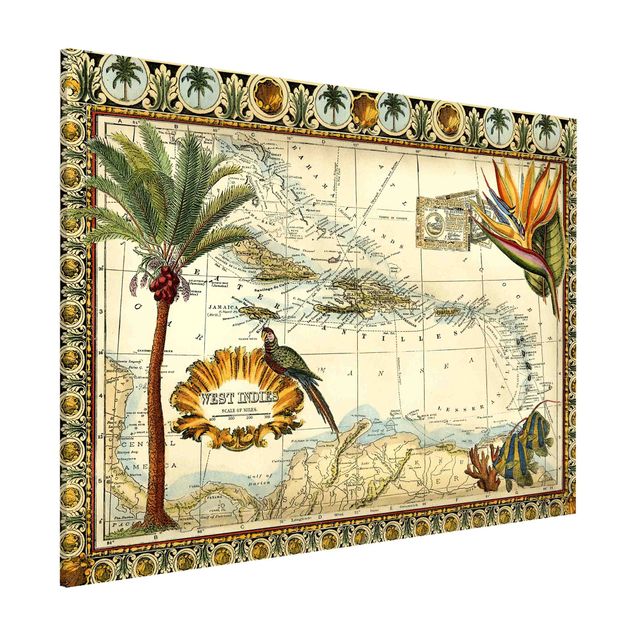 decoraçoes cozinha Vintage Tropical Map West Indies
