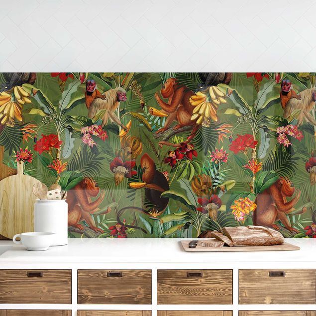 decoraçoes cozinha Tropical Flowers With Monkeys