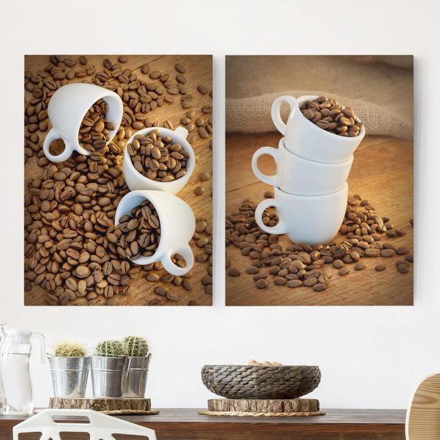 decoraçao para parede de cozinha 3 espresso cups with coffee beans