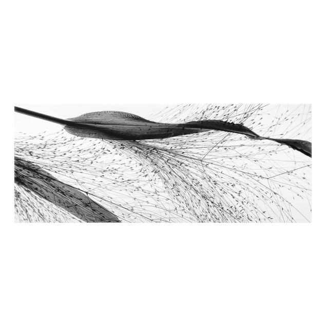 Painel anti-salpicos de cozinha Delicate Reed With Subtle Buds Black And White