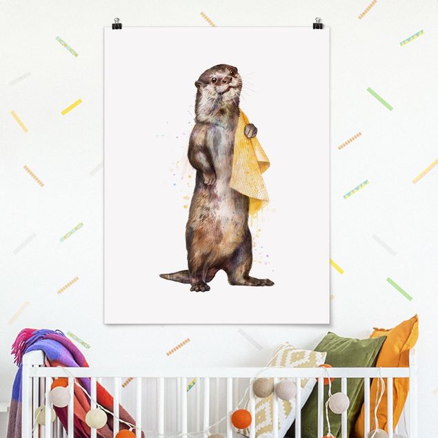 decoraçao cozinha Illustration Otter With Towel Painting White