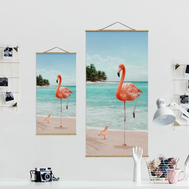 quadro com flores Beach With Flamingo