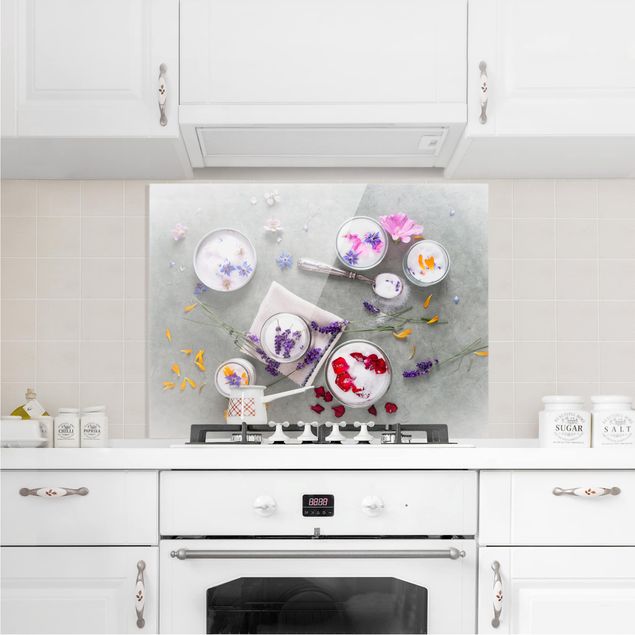 Painel anti-salpicos de cozinha temperos e ervas aromáticas Edible Flowers With Lavender Sugar