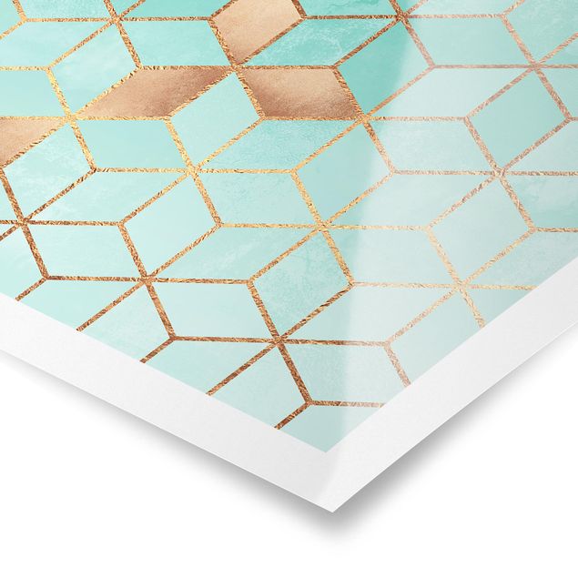 Quadros de Elisabeth Fredriksson Turquoise White Golden Geometry