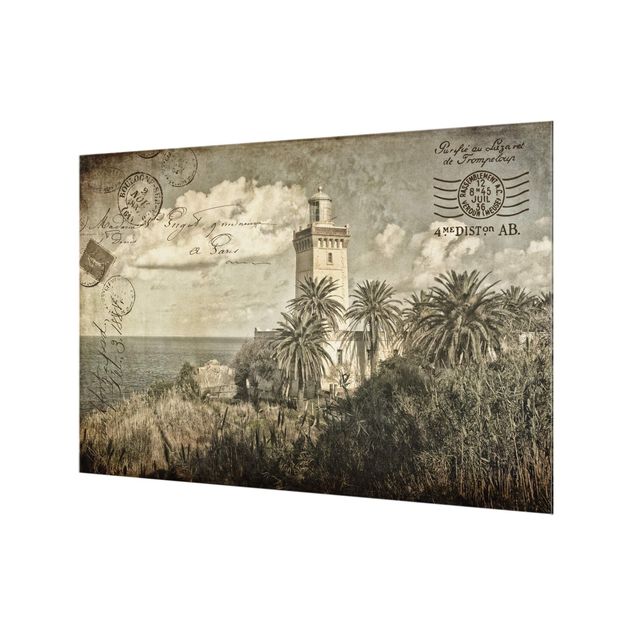 Painel anti-salpicos de cozinha Vintage Postcard With Lighthouse And Palm Trees