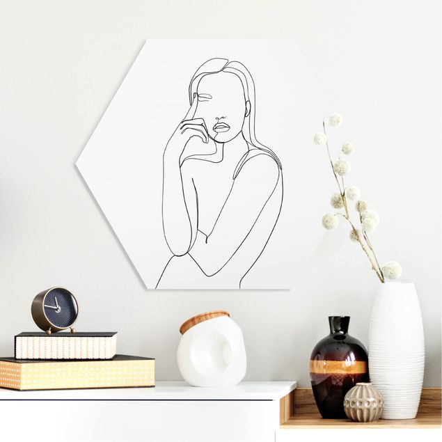 decoraçao para parede de cozinha Line Art Pensive Woman Black And White