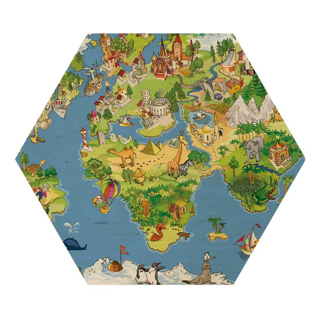 Quadros hexagonais Great and Funny Worldmap
