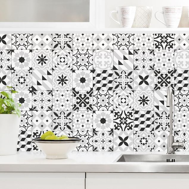 decoraçao para parede de cozinha Geometrical Tile Mix Black