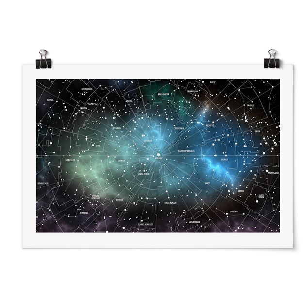 quadro mapa do mundo Stellar Constellation Map Galactic Nebula