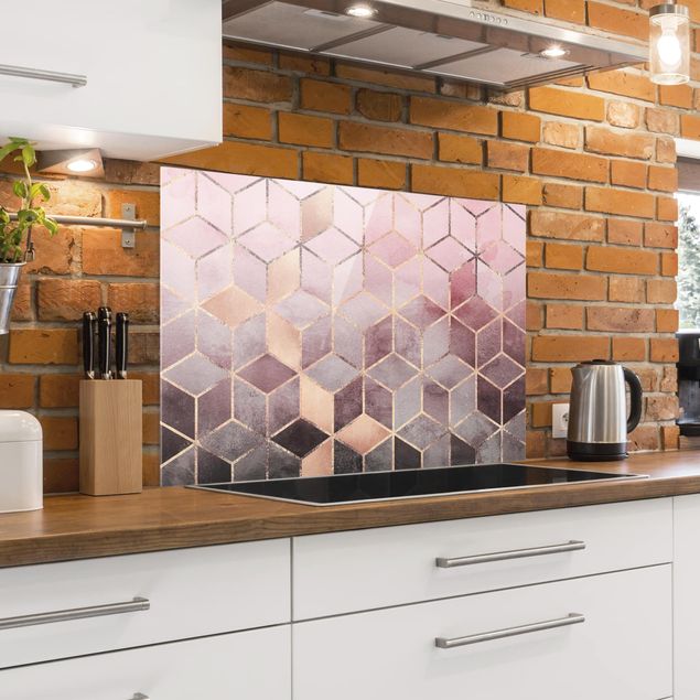 Painel anti-salpicos de cozinha padrões Pink Gray Golden Geometry