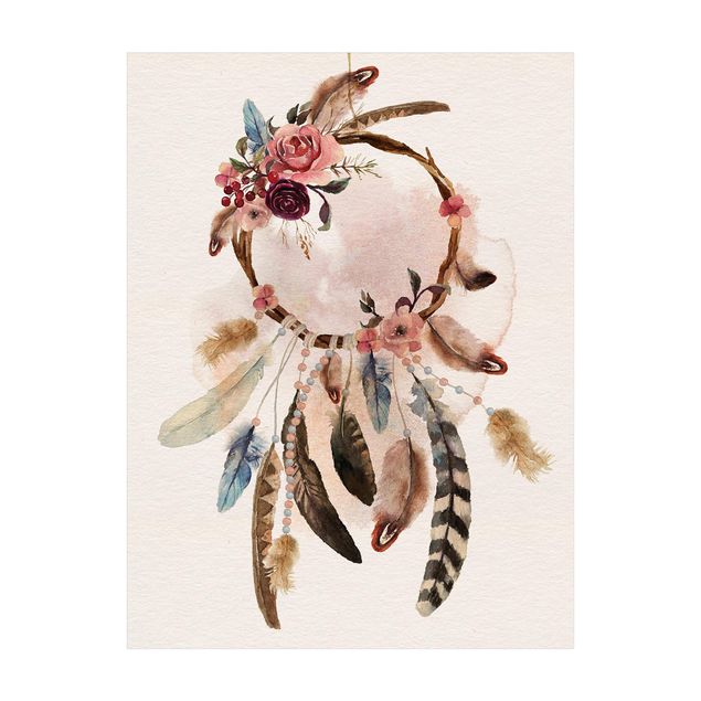 carpete bege Dreamcatcher With Roses And Feathers