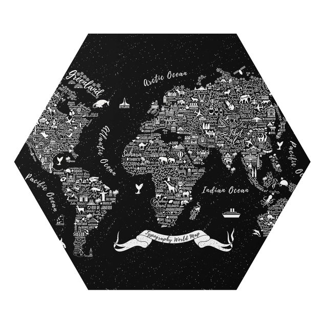 Quadros pretos Typography World Map Black